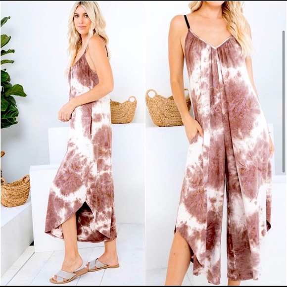 LAST ONE: Ultra soft tie dye print wide leg butter soft jumpsuit - Picture 2 of 3